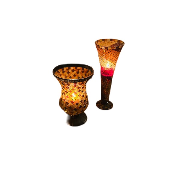 PartyLite Mosaic Candle Holders - Amber and Bronze, very pretty solid made great - Picture 2 of 5
